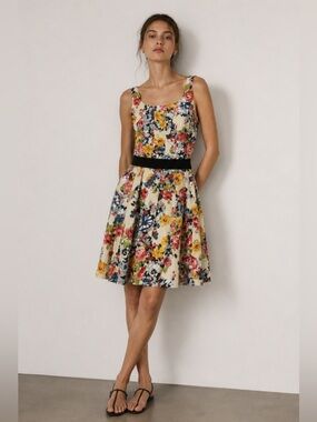 Tristan Made in Canada Floral Sleeveless Dress with Belt - Size 4